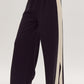Solid Ribbed Contrast Trim Wide Leg Pants in Black