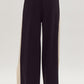 Solid Ribbed Contrast Trim Wide Leg Pants in Black