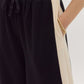Solid Ribbed Contrast Trim Wide Leg Pants in Black