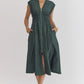 Solid V-Neck Sleeveless Dual Zipper Midi Dress in Hunter