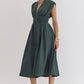 Solid V-Neck Sleeveless Dual Zipper Midi Dress in Hunter