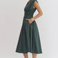 Solid V-Neck Sleeveless Dual Zipper Midi Dress in Hunter
