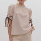 Solid Bow Tie Sleeve Blouse in Ecru