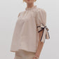 Solid Bow Tie Sleeve Blouse in Ecru