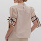 Solid Bow Tie Sleeve Blouse in Ecru