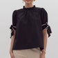 Solid Bow Tie Sleeve Blouse in Black