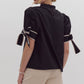 Solid Bow Tie Sleeve Blouse in Black