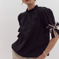 Solid Bow Tie Sleeve Blouse in Black