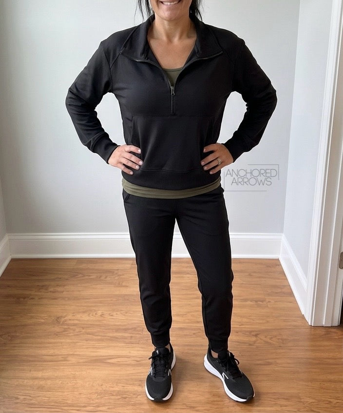 Everyday Ease black joggers and quarter zip jacket