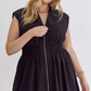 Solid V-Neck Sleeveless Dual Zipper Midi Dress in Black