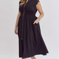 Solid V-Neck Sleeveless Dual Zipper Midi Dress in Black