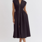 Solid V-Neck Sleeveless Dual Zipper Midi Dress in Black