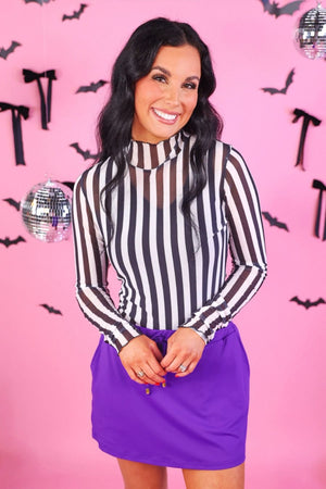 Keigan Mesh Top — Black/White Stripes