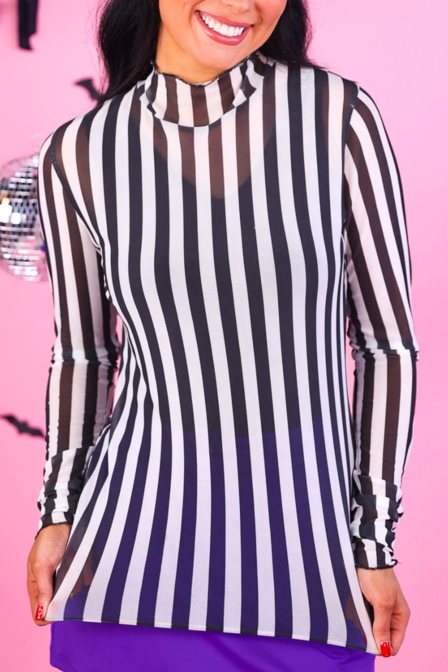 Keigan Mesh Top — Black/White Stripes