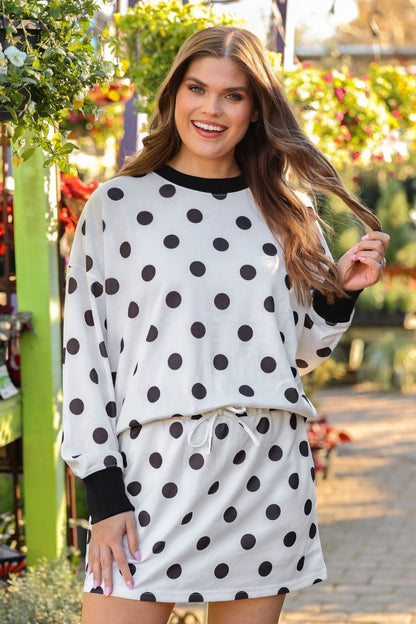 Printed Terry Skort Set- Black/White Polka Dot