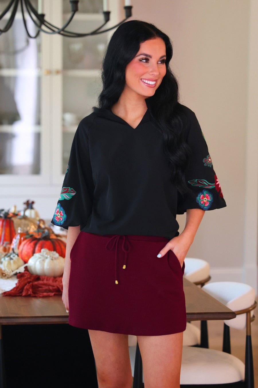 Well Loved Ribbed Skort — Burgundy